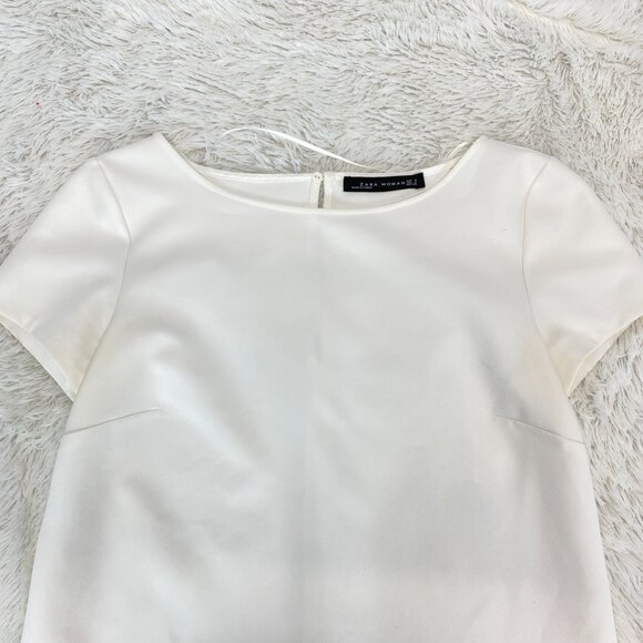 Zara Woman White Knee Length Shift Short Sleeve Dress Size Small - Picture 4 of 9